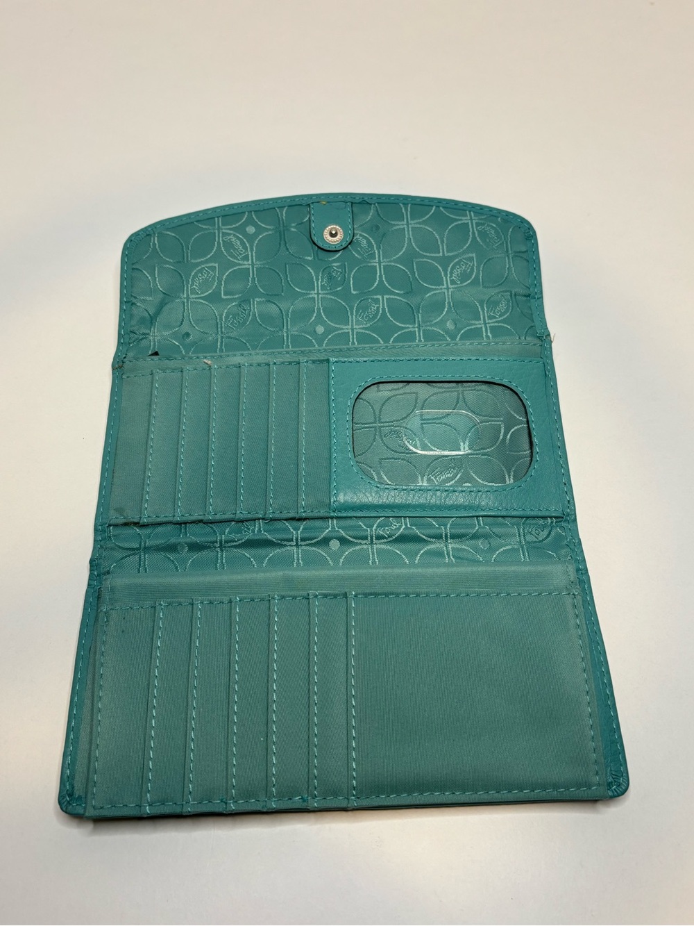 Fossil Teal Leather Clutch Wallet with Wrist Strap - Picture 5 of 10